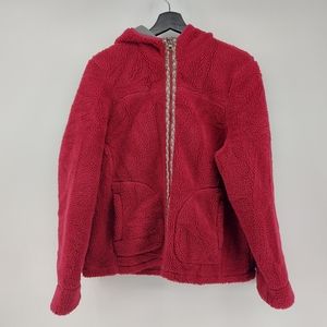 L.L. Bean Womens Polartec  Teddy Fuzzy Full Zip Hooded Jacket Maroon